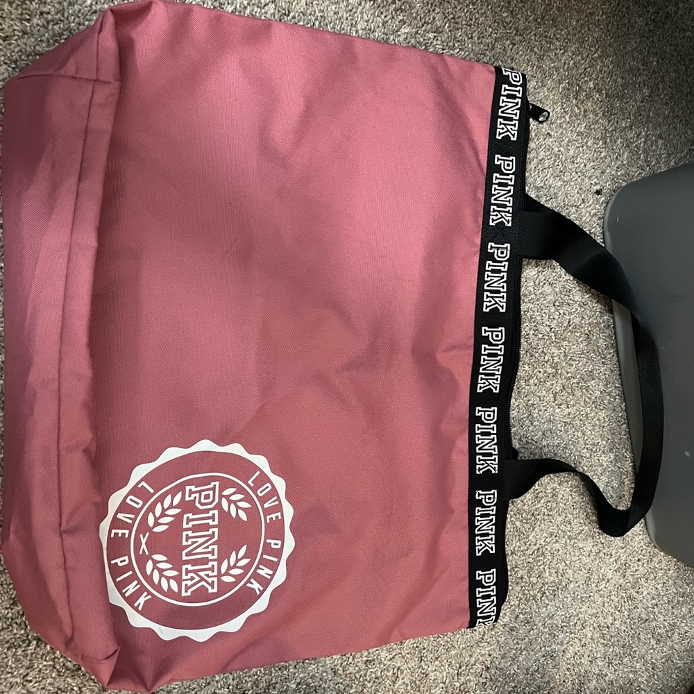 Love pink zippered tote bag